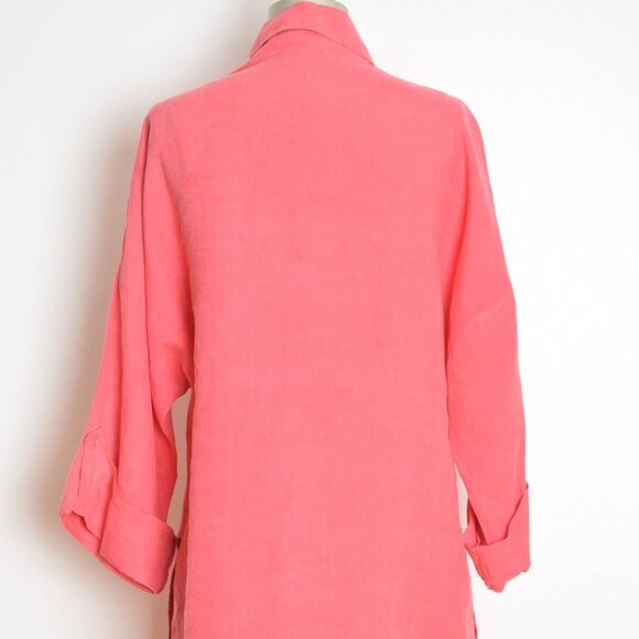 Chicos linen tunic top salmon pink long shirt blouse jacket button up 1 L XL - Picture 7 of 8